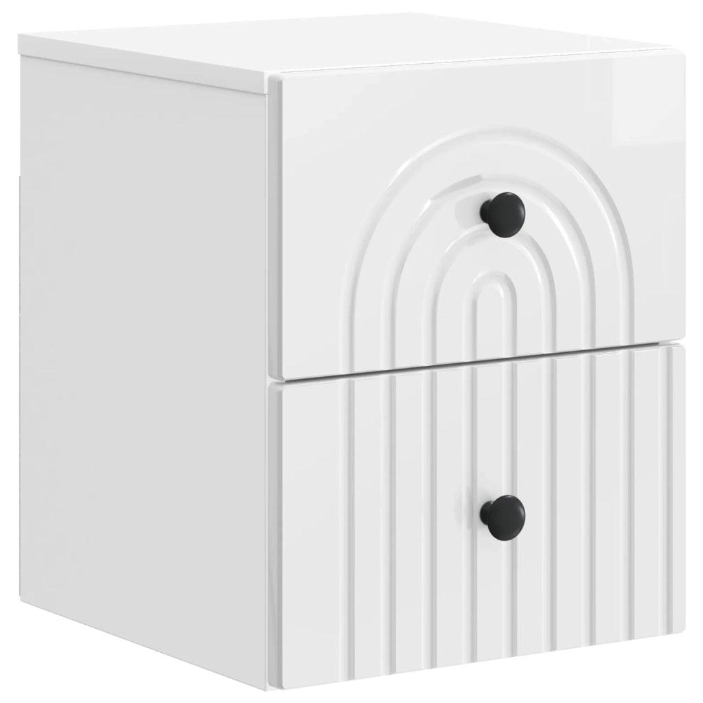 Mobiletto da notte a muro 2 pcs Bianco Lucido 33 x 34,5 x 40 cm