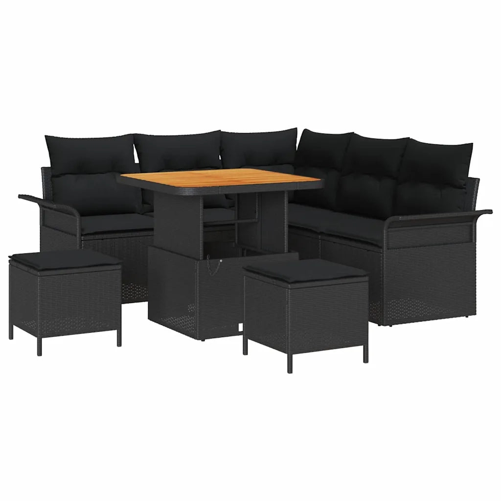 Set Divano da Giardino con cuscino con archiviazione 8 pcs Nero