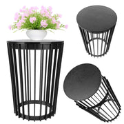 Tavolino rotondo KADAX nero, piccolo, stile loft, da giardino, per balcone, traforato, 54 cm