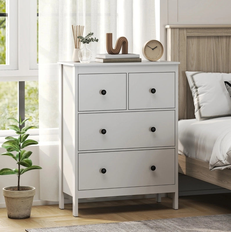 Cassettiera bianca 4 cassetti 74x35x97 cm – per abiti e biancheria