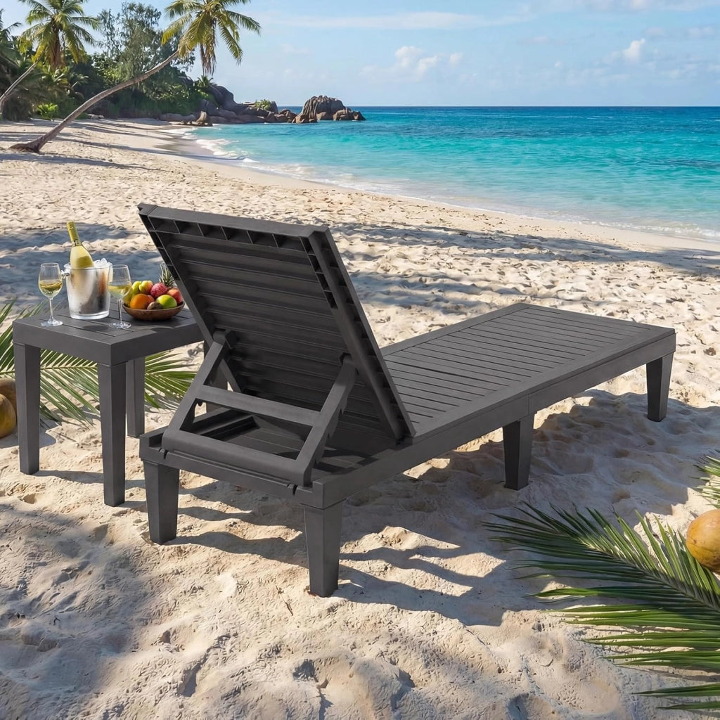Sedia a sdraio con schienale regolabile su 5 livelli, sedia in PP con braccioli, supporto fino a 180 kg, seduta reclinabile con 6 gambe per giardino, patio, spiaggia, 190 x 57,5 x 29 cm