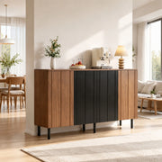 Credenza da cucina 160x35x80 cm noce e nero con 4 ante