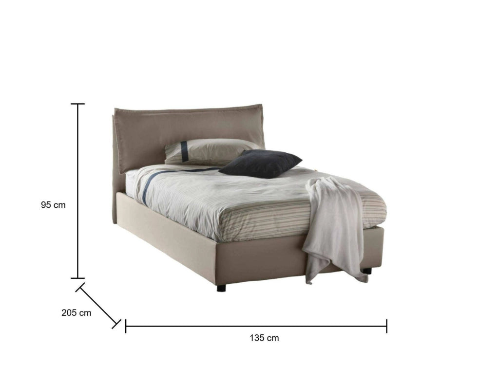 Asso, Letto Piazza e Mezza Sfoderabile Made in Italy, Grigio Tortora