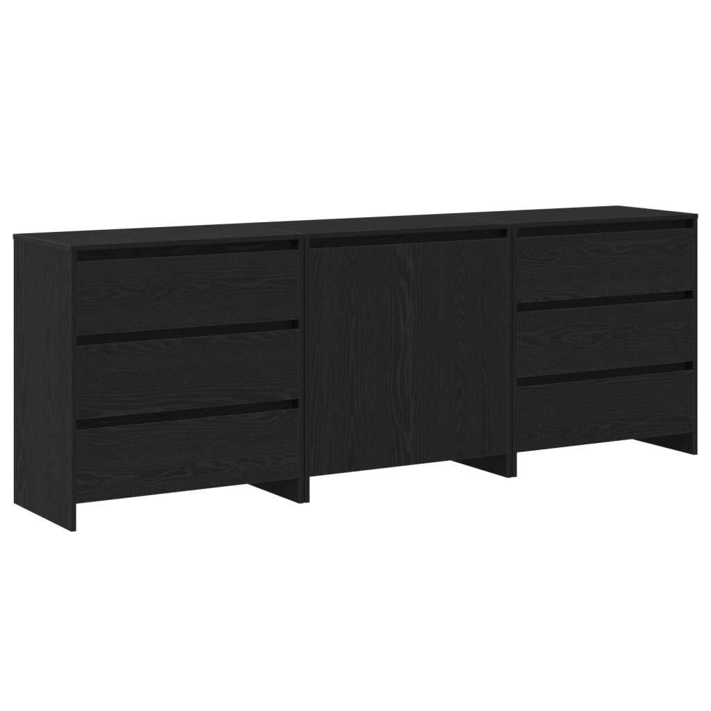 Set di 3 Sideboard in Legno Ingegnerizzato Nero