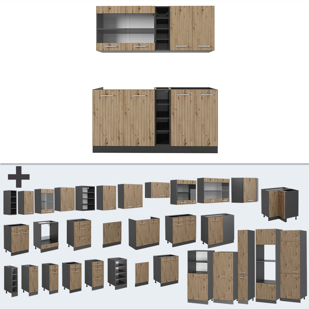 Vicco Cucina completa Rovere artigianale/antracite 160 cm , PL Marmo
