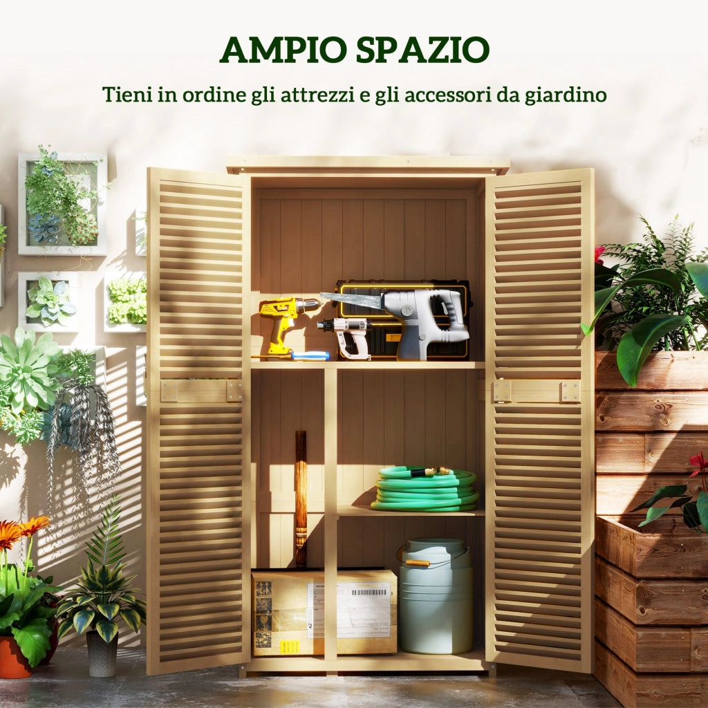 Casetta Box da Giardino 87x46,5x160 cm con Ante a persiana in Legno