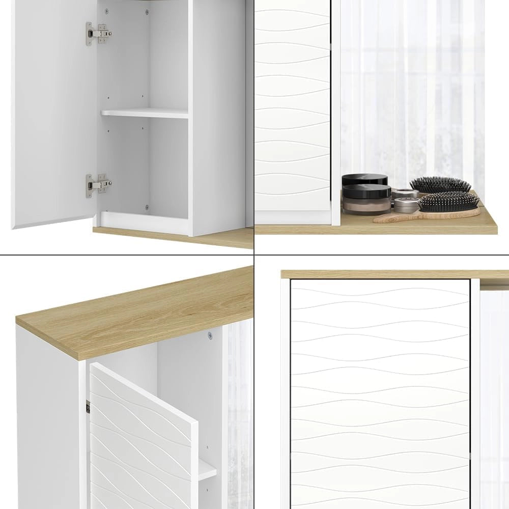 Mobile a specchio per il bagno Livia, Bianco, 60 x 63 cm con specchio, per riporre sopra il WC con area scaffale aperta