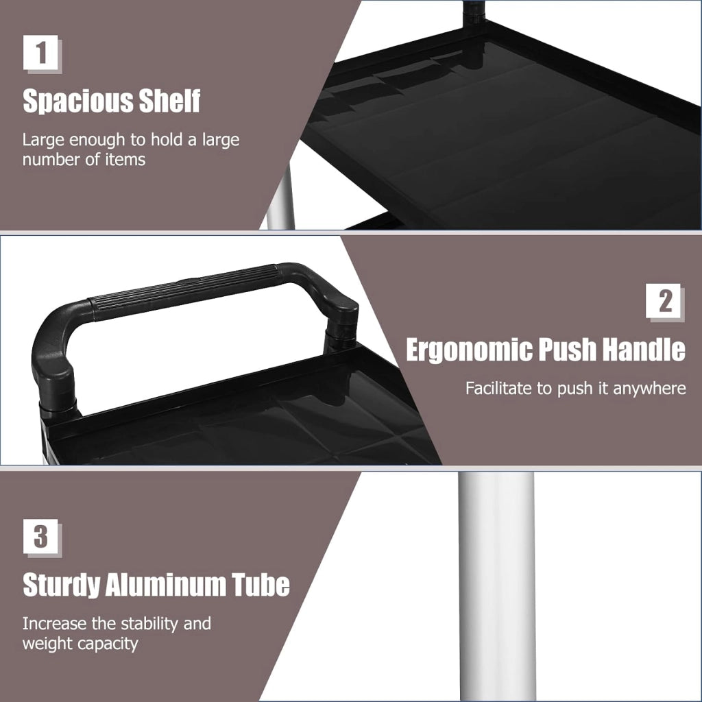 Carrello di servizio a 3 livelli, carrello da cucina con ruote (2 con freno) e comode maniglie, carrello ausiliario con capacità di carico di 50 kg per scaffale, 103 x 49 x 98 cm