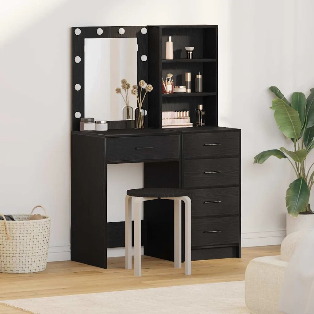Toeletta | Tavolo da Trucco 2 pz Nero 50 x 41 x 135 cm Legno multistrato