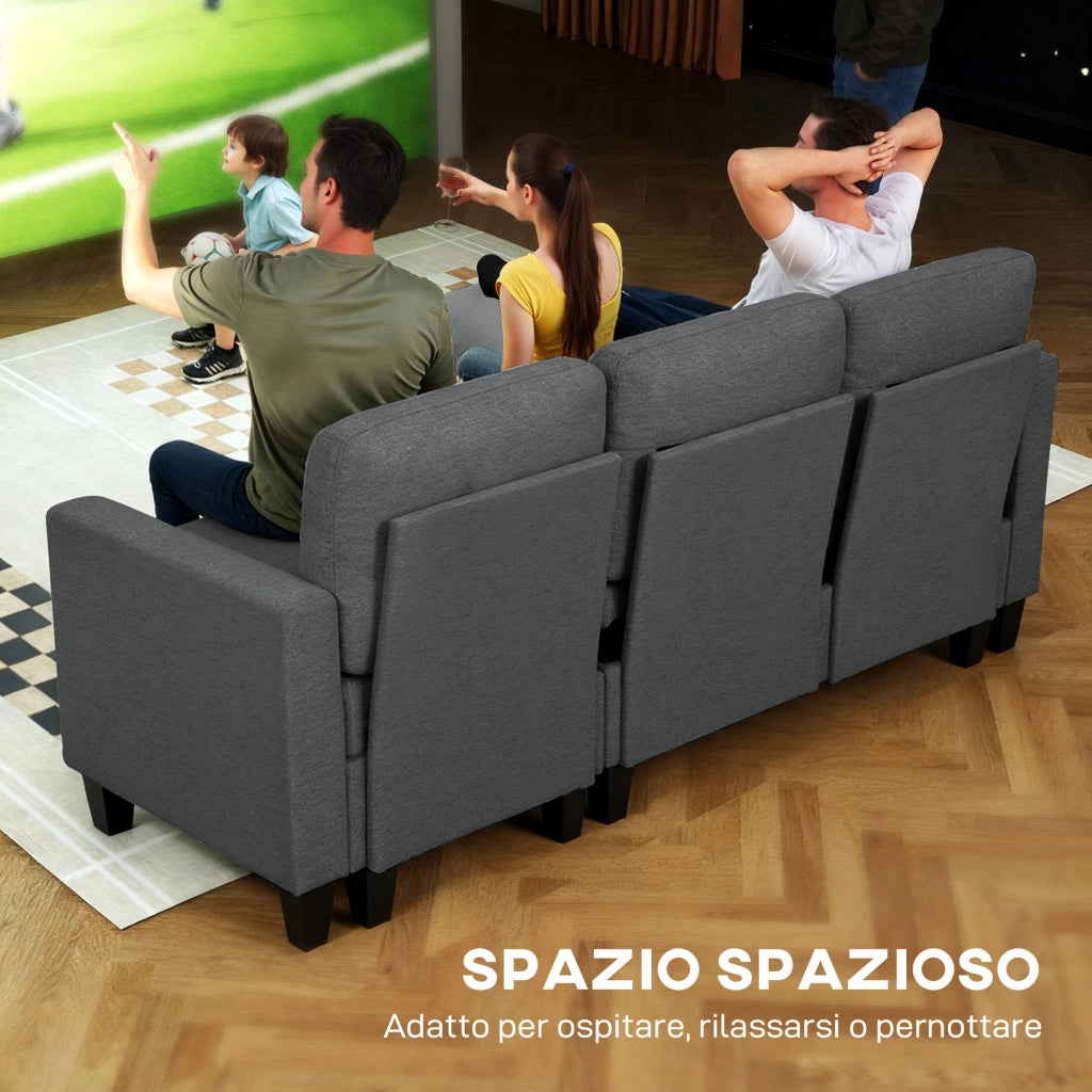 Divano Letto 3 Posti con Chaise e Contenitore ¨C Zephmum ¨C Tessuto Grigio 197x129x85 cm