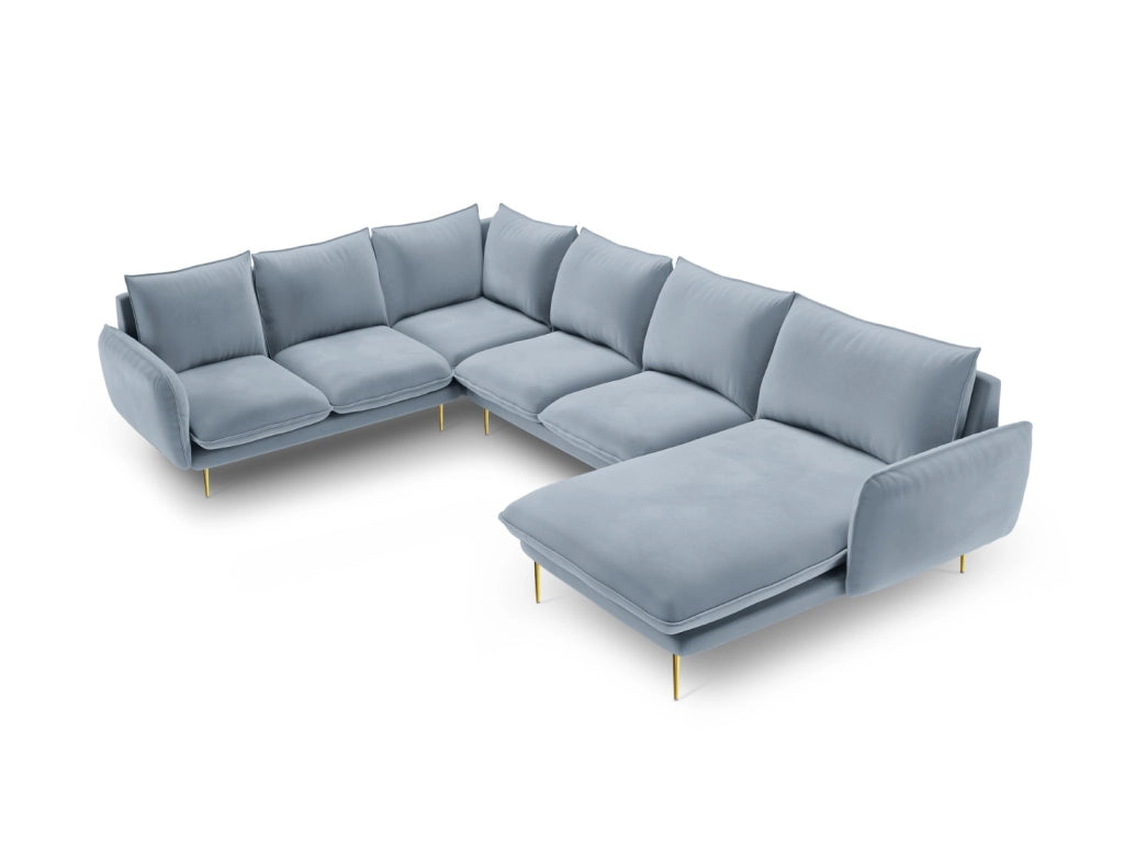 Cosmopolitan Design - Divano panoramico sinistro "Vienna" 7 posti in velluto azzurro 
