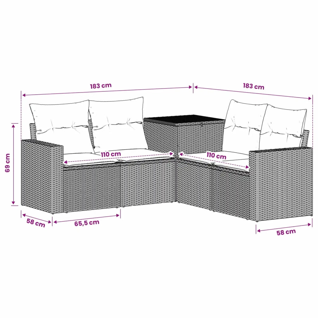Set di divani 5 pz Nero Rattan sintetico e Acciaio 3447851