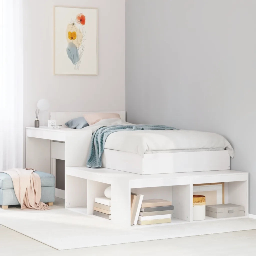 Comodino con Scrivania Bianco 232x122x75 cm Legno Massello di Pino 855751