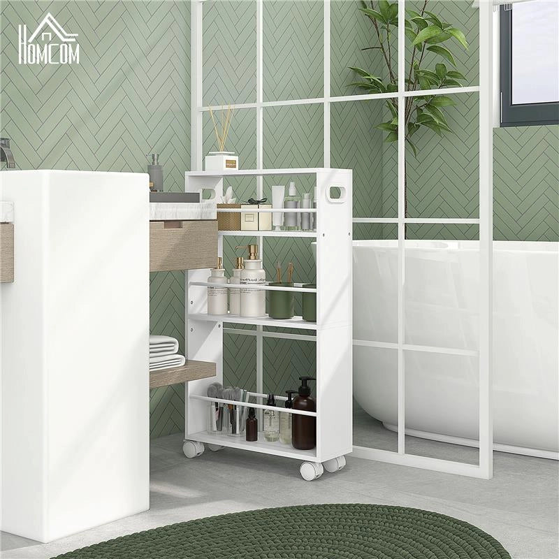 CARRELLO DA CUCINA E BAGNO SALVASPAZIO A 3 LIVELLI CON BARRE LATERALI E RUOTE CON FRENI BIANCO 45X15X80 CM