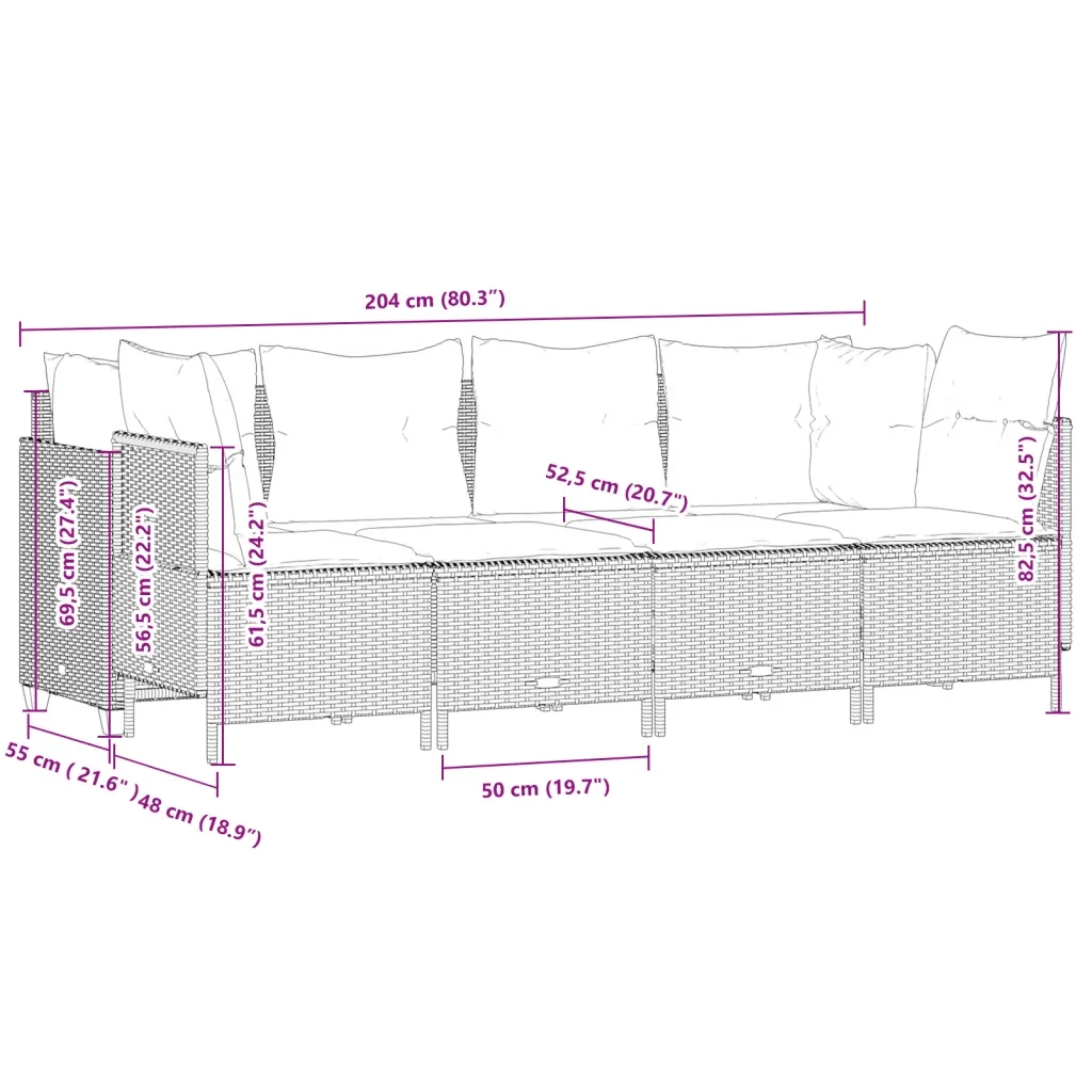 Set Divani da Giardino 5 pz con Cuscini in Polyrattan Nero 3261521