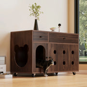 Mobile lettiera per gatti 100x45x66 cm con cassettini e vassoio raccogli-sabbia in MDF color noce