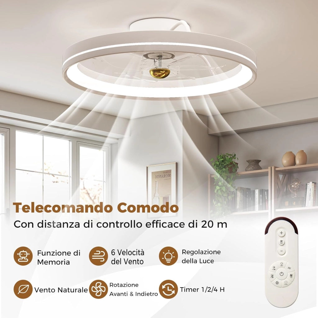 Ventilatore da Soffitto con Luce e Telecomando, Lampadario con Ventilatore con LED Dimmerabile, 6 Velocità Della Ventola e Timer, Plafoniera con Ventilatore per Soggiorno, 48 x 48 x 13 cm