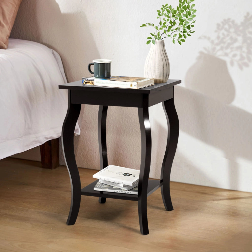 Set di 2 tavolini con gambe curve ripiani aperti a 2 livelli piedini antiscivolo-2 Tavolini laterali Marrone