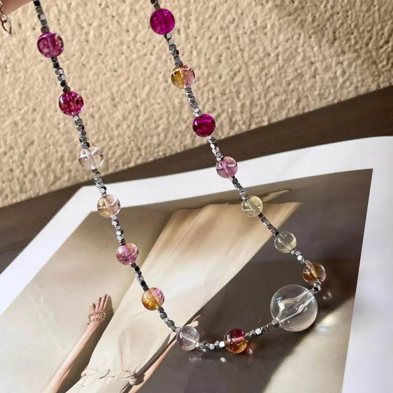 Collana fatta a mano con perline di cristallo viola, regalo di Natale o di compleanno.