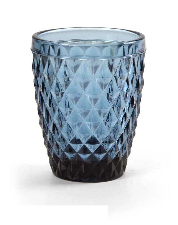 BICCHIERE DIAMANTE REALIZZATO IN VETRO PER ACQUA DA 250 CC COLORE BLU