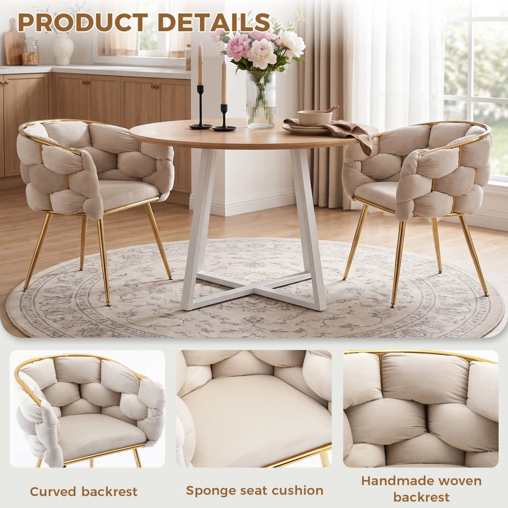 SEDIA Imbottita con braccioli in velluto beige struttura in metallo