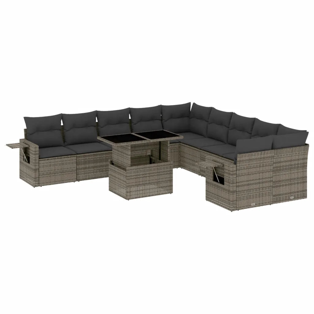 Set Divani da Giardino 11 pz con Cuscini in Polyrattan Grigio