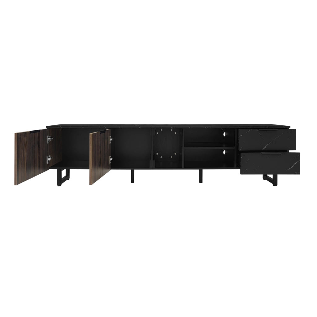 Mobile TV 200cm - Zephmum- Nero marmo effetto legno scuro LED regolabile
