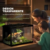 Terrario per Tartarughe di Terra e Rettili con Termometro 18-34℃, 60x40x40.5 cm, Nero