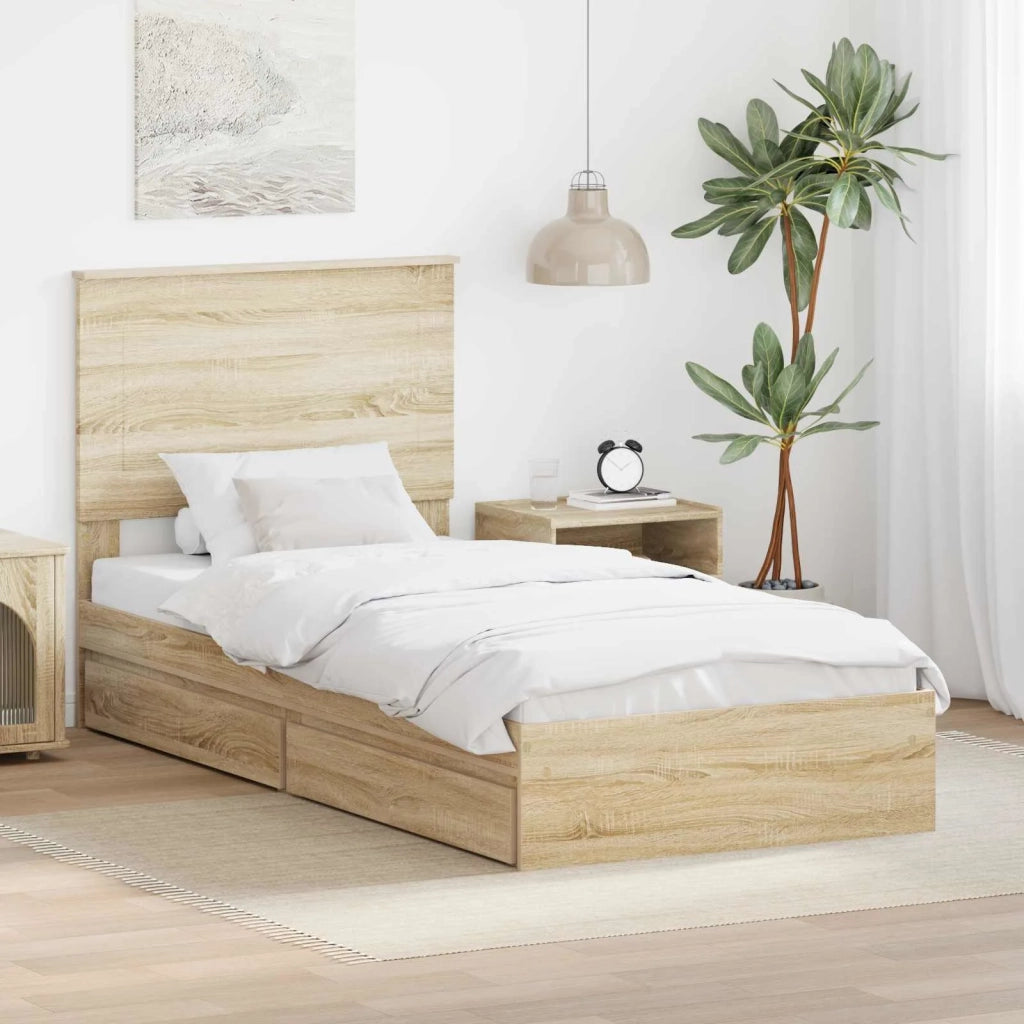 Letto con Contenitore con testiera Rovere Sonoma 90 x 190 cm