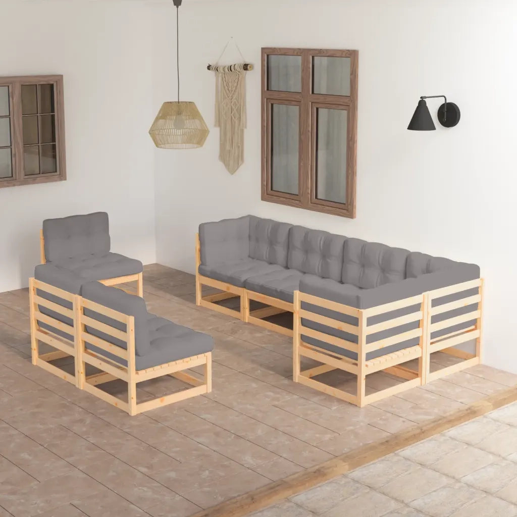 Set Salotto Giardino 8 pz Cuscini Antracite Legno Massello Pino 3076674