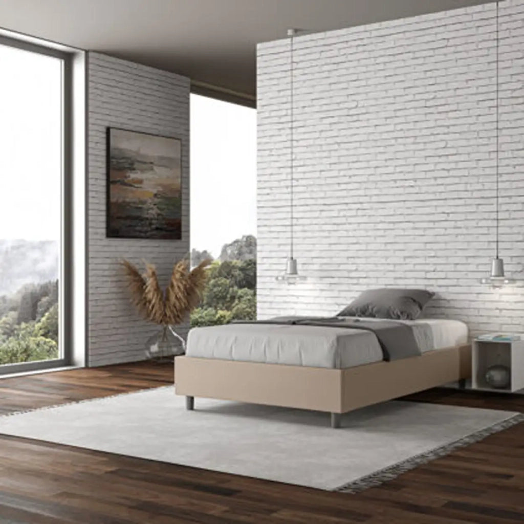 Letto una piazza e mezza contenitore imbottito 120x200 similpelle tortora Azelia