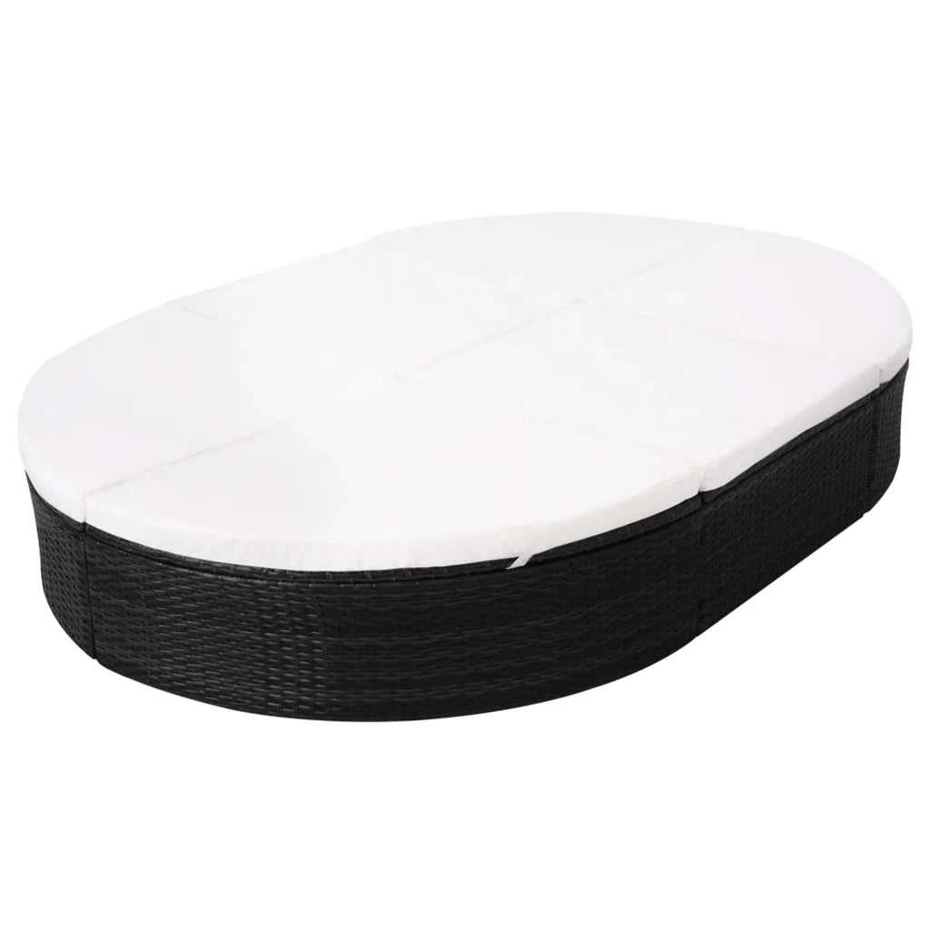 Lettino Prendisole | Sdraio da giardino | Lettino da sole con Cuscino in Polyrattan Nero
