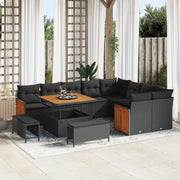 Set Divano da Giardino con cuscino 13 pcs Nero polyrattan