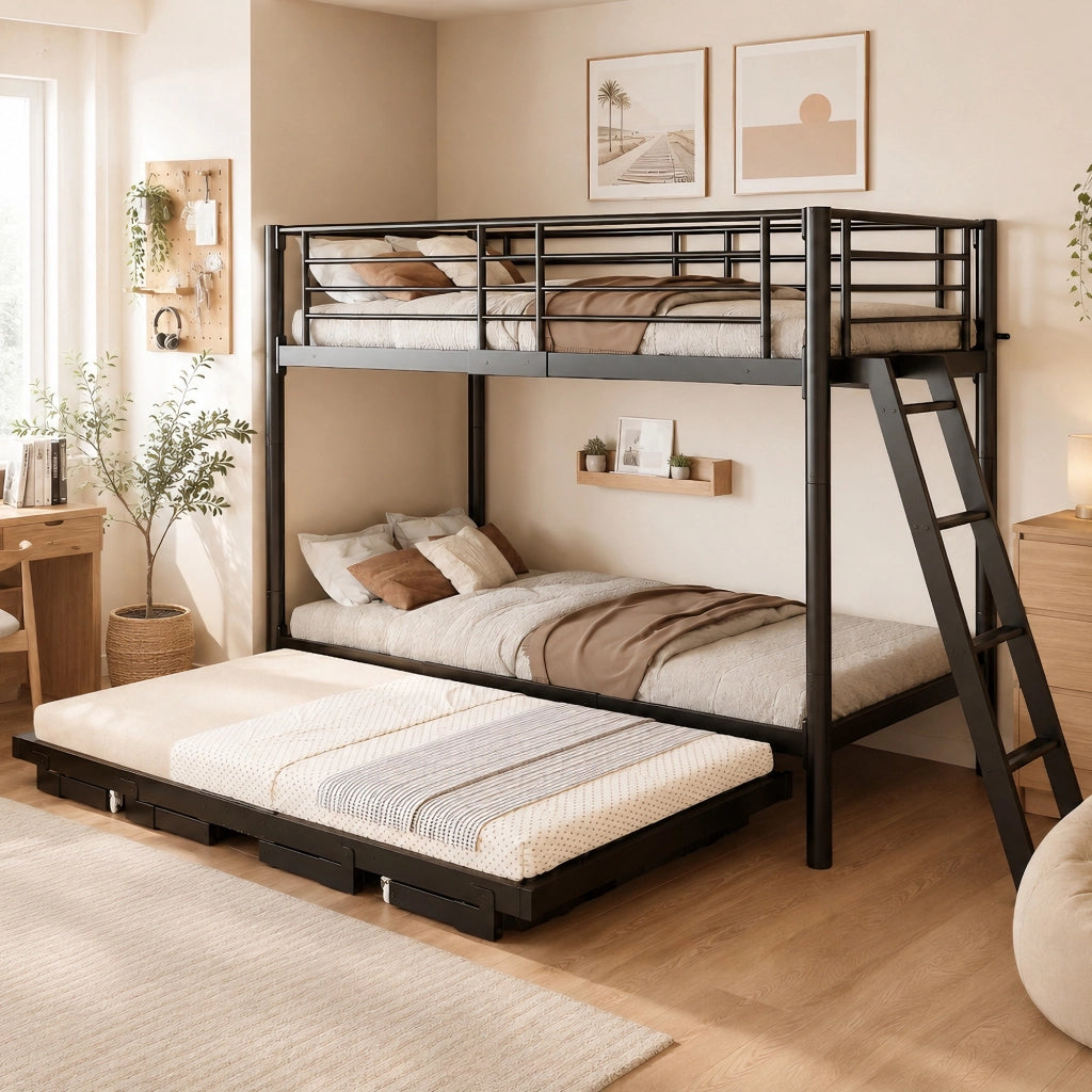 Letto a castello con letto estraibile 90x200 cm; estendibile a 180x200 cm; nero