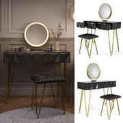 Vicco Tavolo da toeletta Ruby, Nero, 100 cm con specchio e sgabello a LED, Spazio per trucco, prodotti per capelli e cura sempre a portata di mano