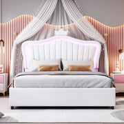 Letto contenitore singolo 140×200 cm con LED; testiera a conchiglia; senza materasso; PU bianco