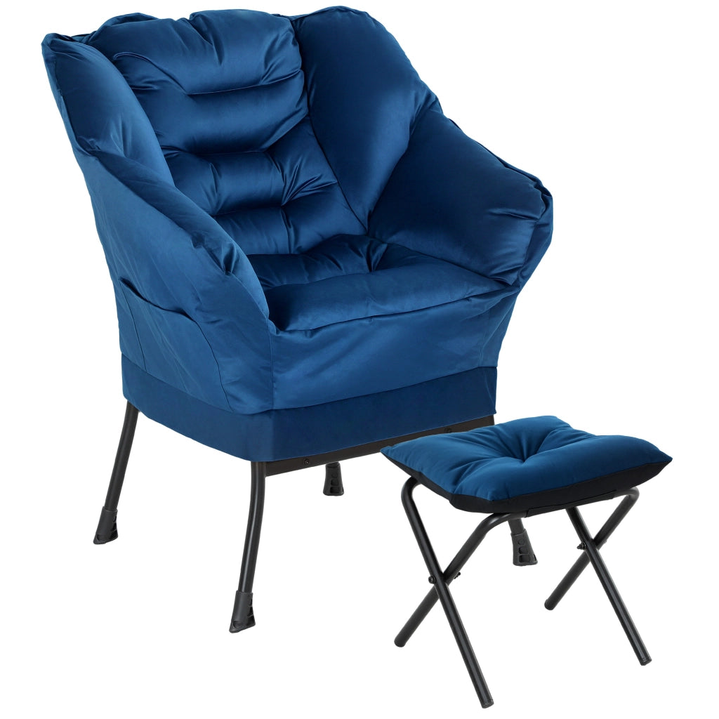Poltrona Relax con Poggiapiedi ¨C Zephmum ¨C Blu Tessuto 88x98x108