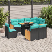 Set Divani da Giardino 9 pz con Cuscini Nero Polyrattan Acacia 3327725
