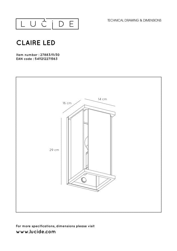 Lucide applique esterna CLAIRE-LED E27 IP54 nera vetro