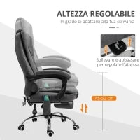 Poltrona da Ufficio Massaggiante e Reclinabile con Riscaldamento e Altezza Regolabile, Grigio
