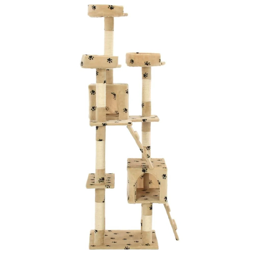 Tiragraffi albero per gatti cuccia per gatti peluche in sisal 170 cm beige con motivo a impronta di zampa 3702077