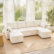 Divano letto modulare a U con contenitore e portabicchieri; 272 cm; beige
