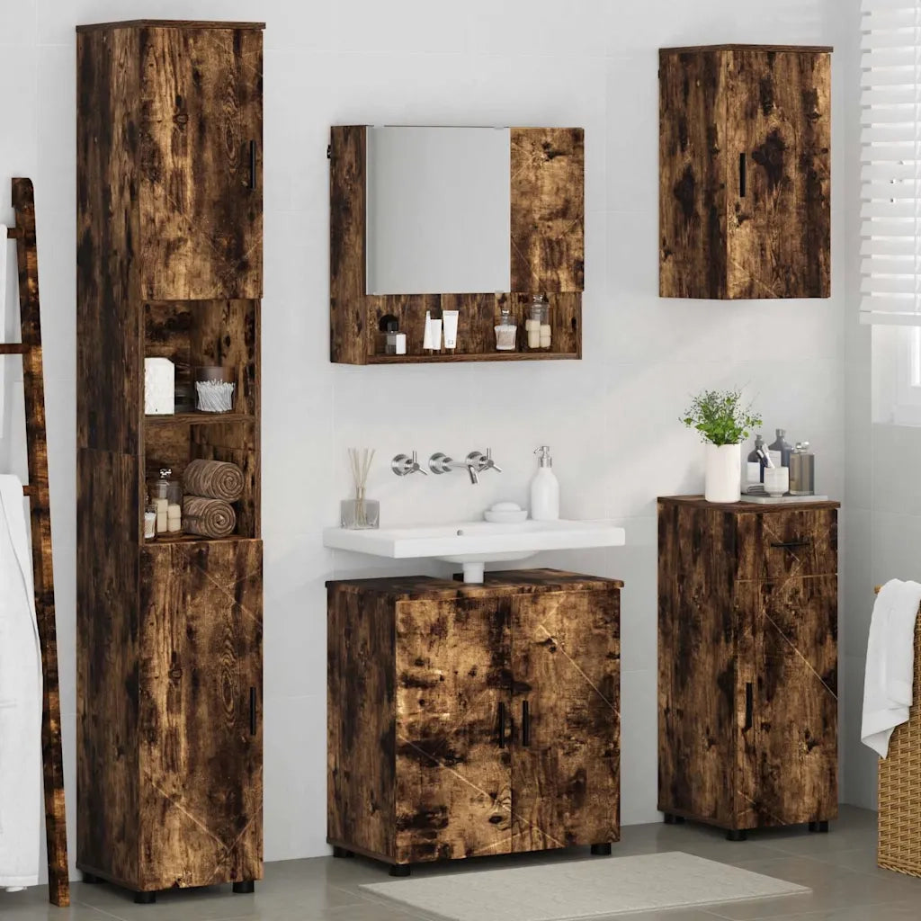 Set di mobili per il bagno con cassetto 5 pcs Rovere fumé