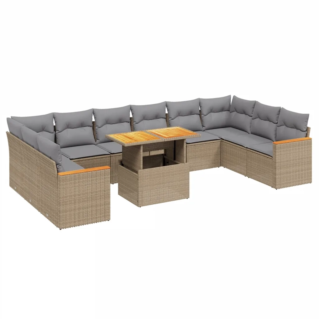 Set Divani da Giardino 11 pz con Cuscini Beige in Polyrattan 3273250