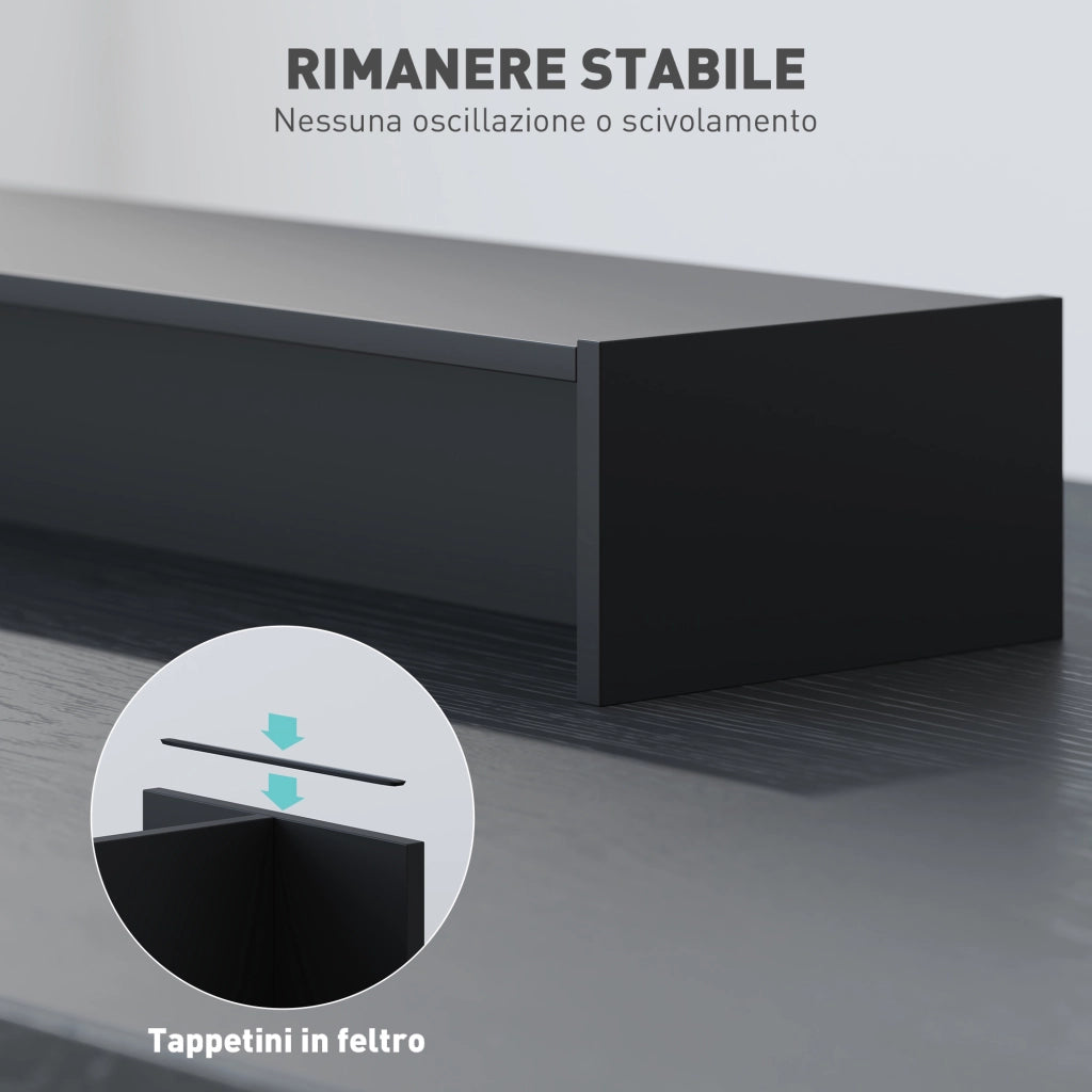 Supporto per Monitor con 2 Vani Contenitore in Legno, 100x27x15 cm, Nero