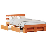 Letto matrimoniale | Letto per adulti | Struttura del letto Marrone cerato 135 x 190 cm Pino massello
