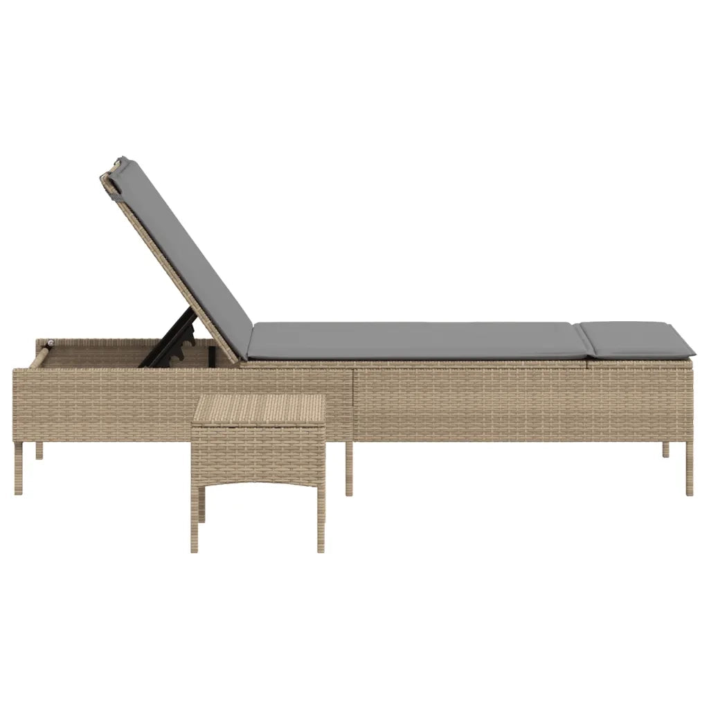 Lettino Prendisole con Tavolo e Cuscino Beige in Polyrattan 4002731