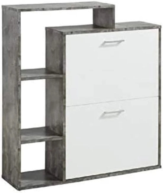 Cassettone per scarpe - Bianco e decorazione in cemento - 1 pezzo - L 86 cm