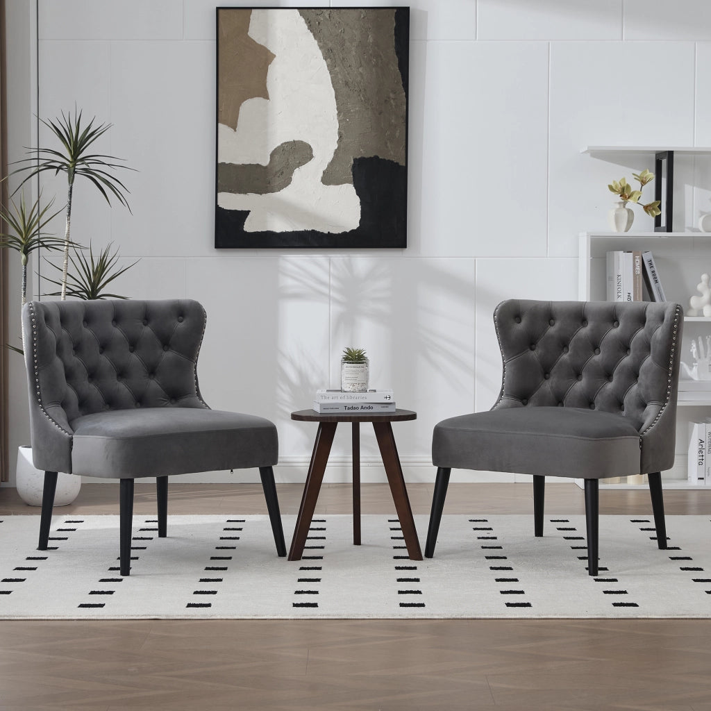 Poltrona in Velluto con Bottoni e Gambe in Legno ¨C MINIMAL ¨C Design Moderno