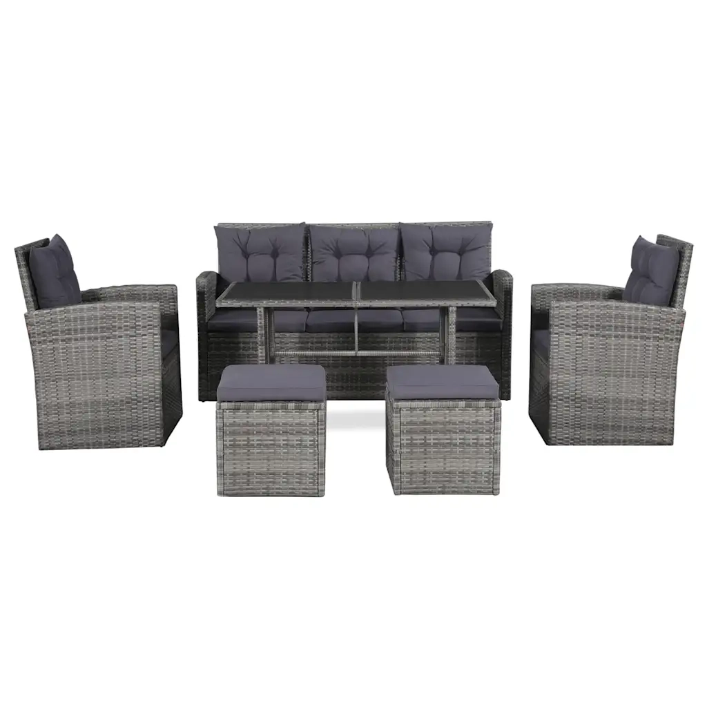 Set Divani da Giardino 6 pz con Cuscini in Polyrattan Grigio 43960
